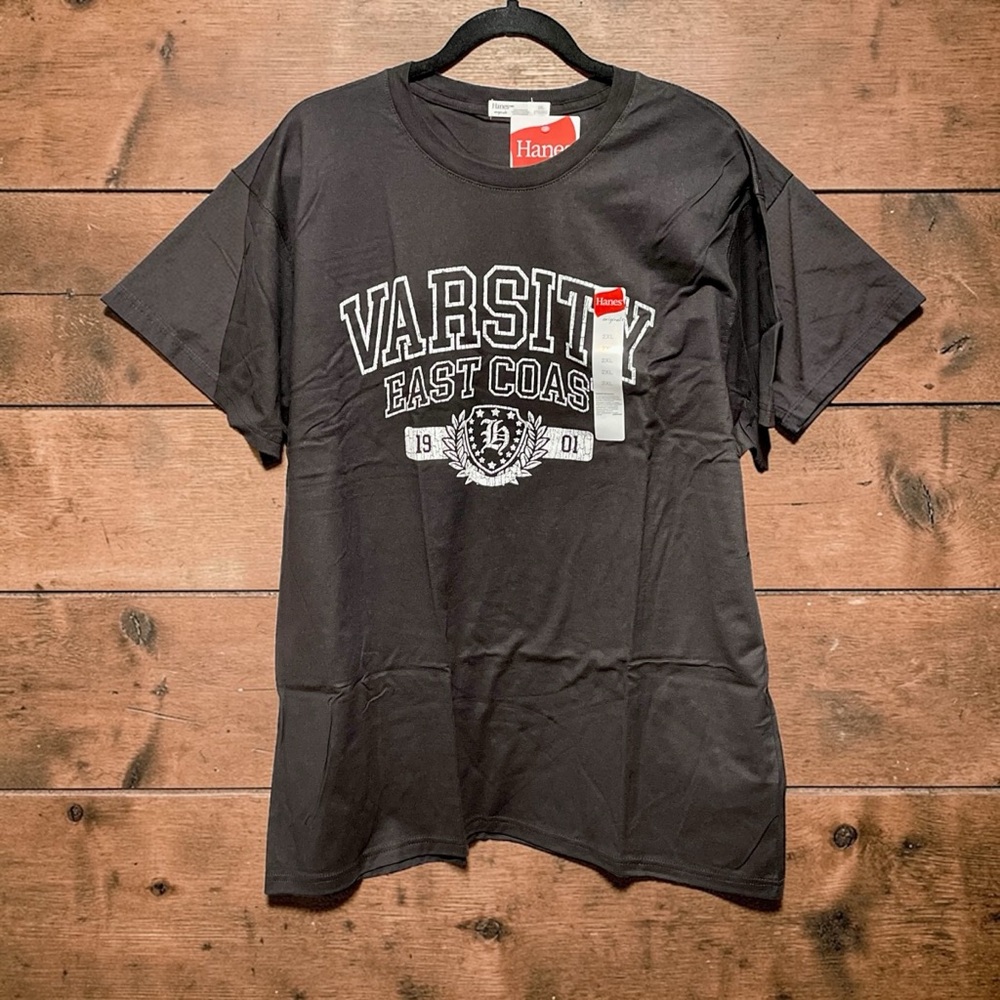 New Men’s Hanes Black Varsity "East Coast" Graphic Tee